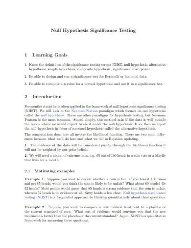 sample null hypothesis significance test