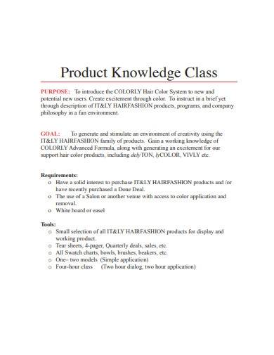 sample product knowledge class
