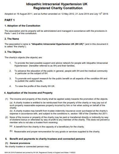 sample registered charity constitution