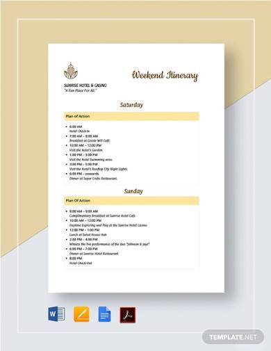 sample weekend itinerary template