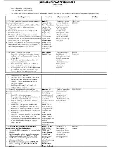 school strategic plan worksheet