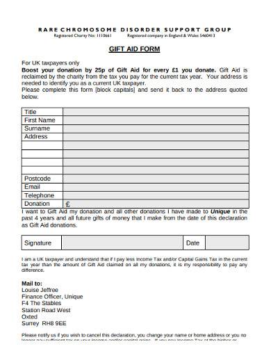 simple charity gift aid form template