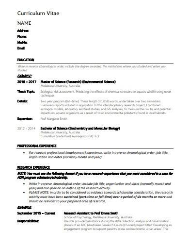 simple research assistant cv template