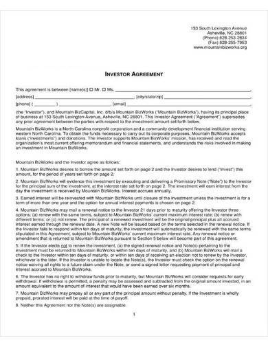 small business investor agreement