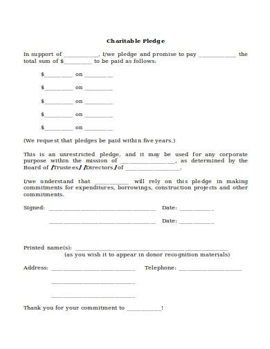 standard charitable pledge form