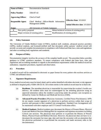 standard policy documentation template