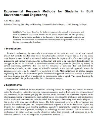 experimental research methodology sample pdf