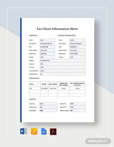 tax client information sheet