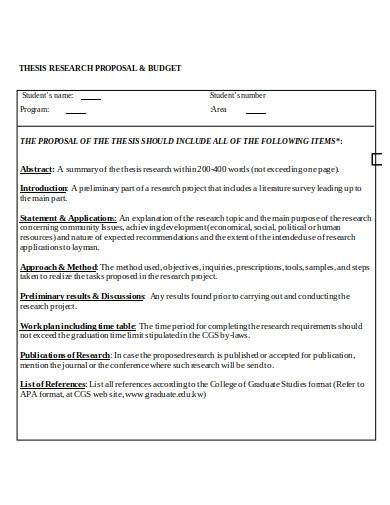 thesis research proposal budget