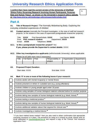 university research ethics application form