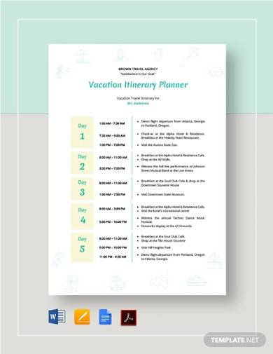 vacation itinerary sample