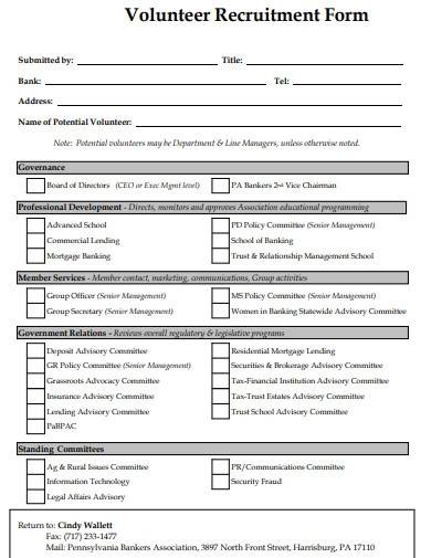 volunteer recruitment form sample