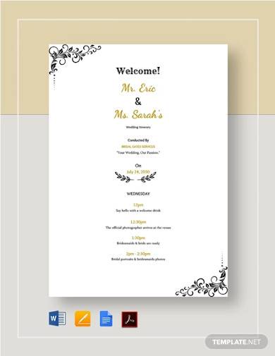 wedding itinerary template