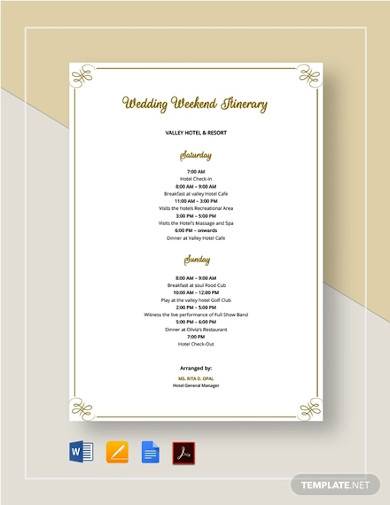 wedding weekend itinerary sample