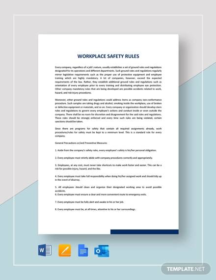workplace safety rules template