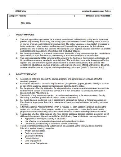 academic assessment policy template