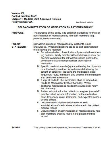 administration of medication policy by patients policy