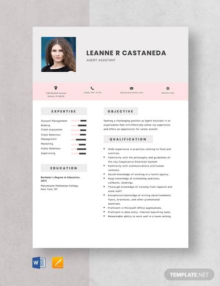 agent assistant resume template