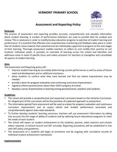 assessment and reporting policy