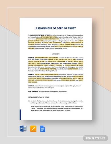 assignment of deed of trust template