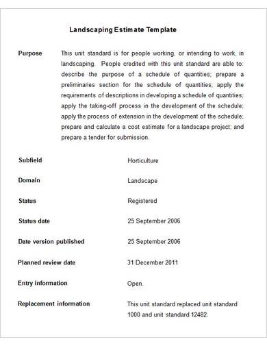 basic landscaping estimate template