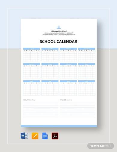 free 15 school calendar samples templates in ms word pages