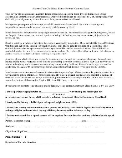 blood donor parental consent form