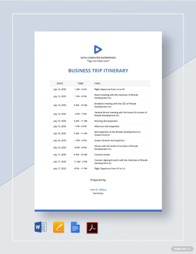 business trip itinerary template