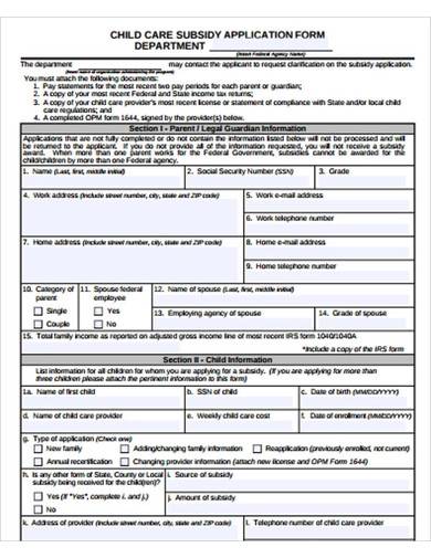 child care subsidy application form