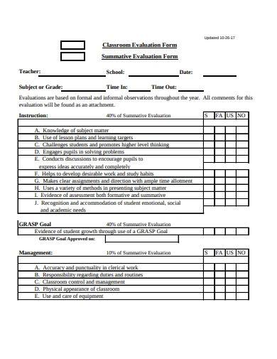 classroom summative evaluation form