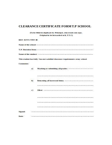 clearance certificate form template