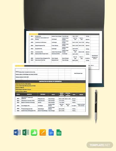 construction submittal schedule template