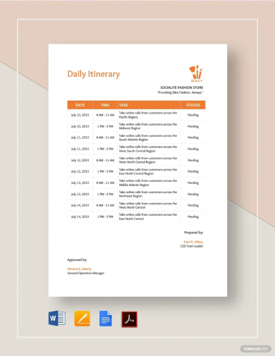 daily itinerary template