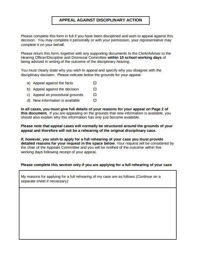 disciplinary appeal action form template