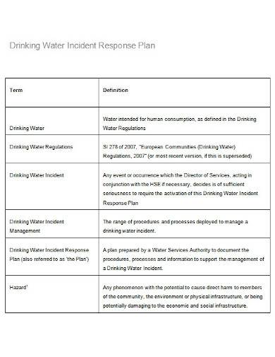 drinking water incident response plan
