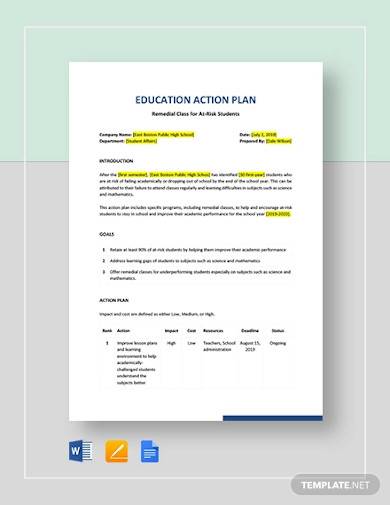 education action plan template