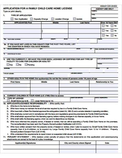 family child care application form