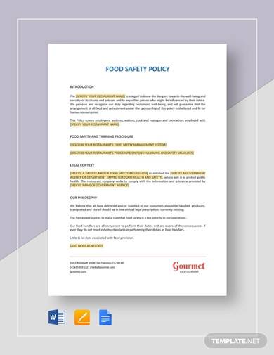 food safety policy template