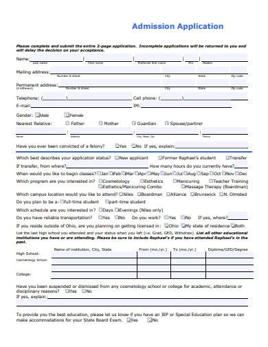 formal school admission application