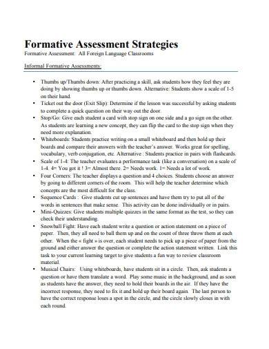 formative assessment strategies template