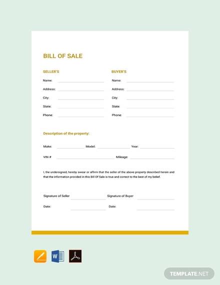 free bill of sale template