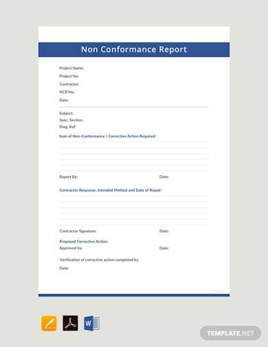 free blank non conformance report