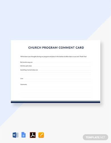 free church program comment card template