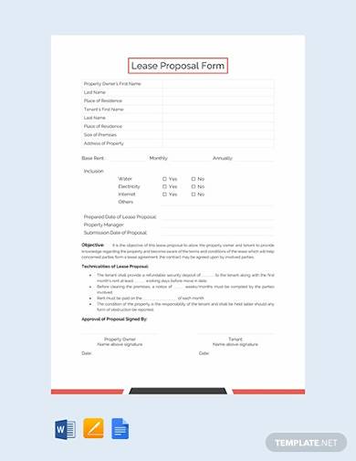free lease proposal form template
