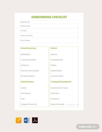 free onboarding checklist sample
