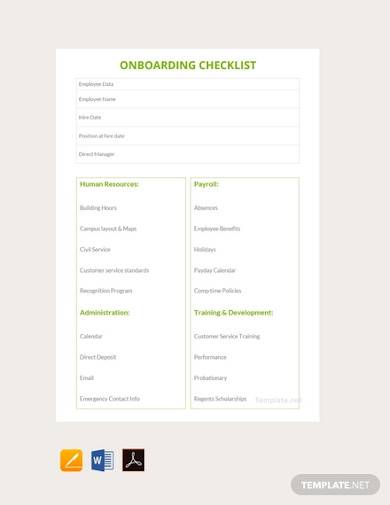 free onboarding checklist template