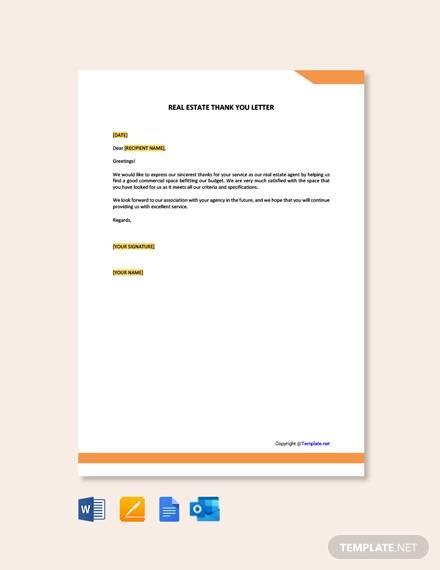 free real estate thank you letter template