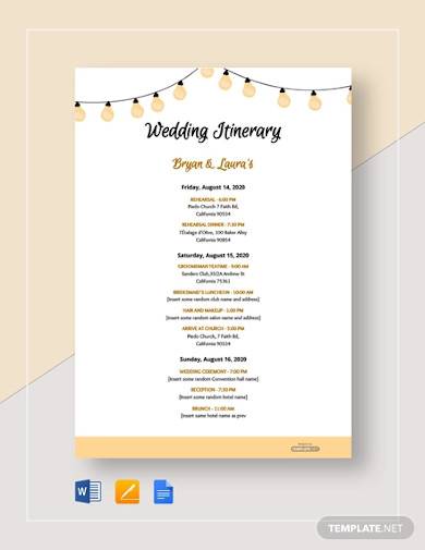 FREE 16 Wedding Itinerary Samples In MS Word PSD AI Publisher 