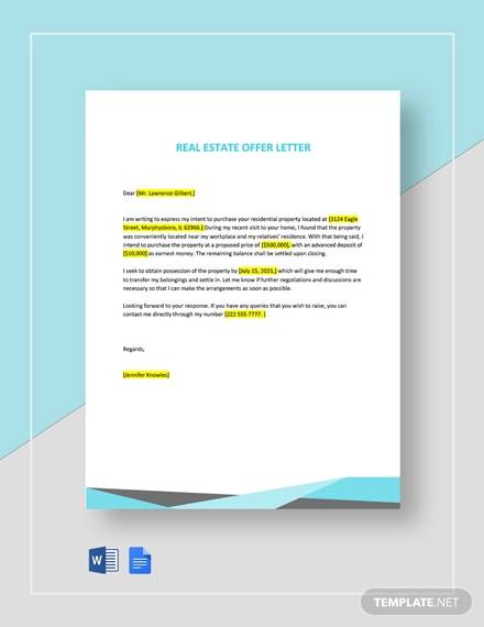 free simple real estate offer letter template
