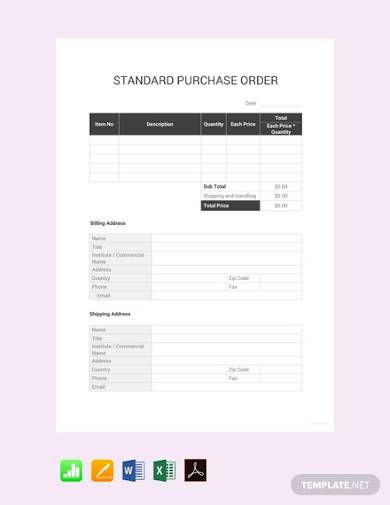 free standard purchase order